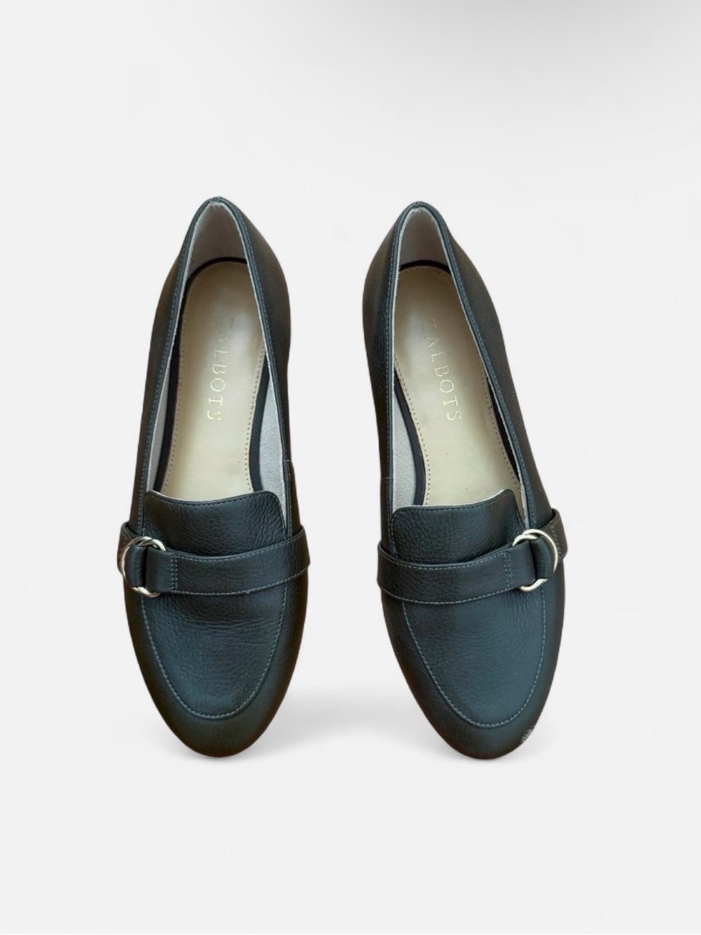 Talbots Ryan Green Genuine Leather Gold Buckle Loafers for Women